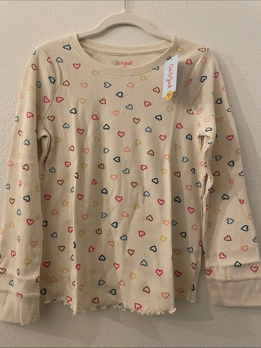 Cat & Jack Cream Long-Sleeve Top with Multicolor Hearts